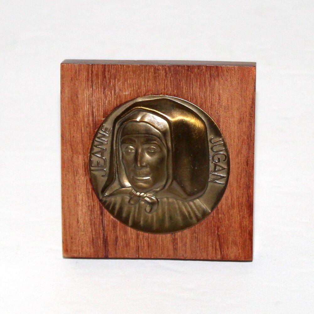 Vintage Saint Jeanne Jugan Little Sisters of the Poor plaque medal bronze wood